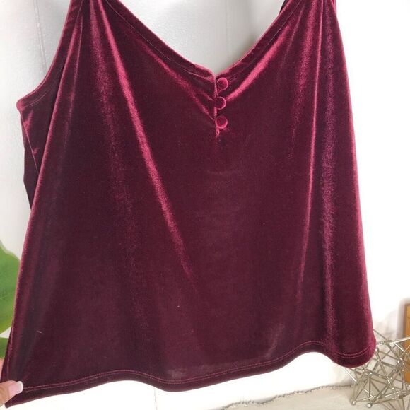 B.P. Womens Velvet Sleeveless V-Neck Spaghetti Strap Tank Top Burgundy Small - Picture 3 of 5